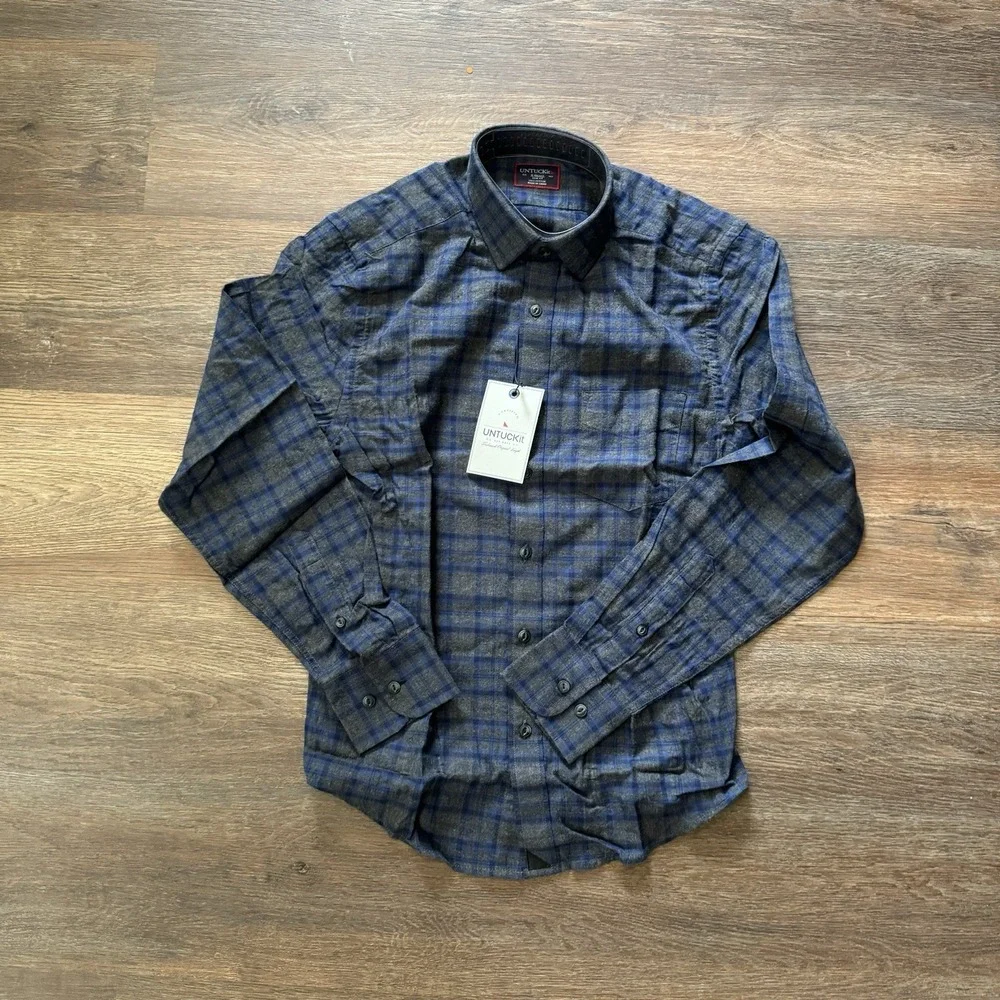 NWT UNTUCKit Macari Flannel Style Mens Long Sleeve Button Up Shirt Size XS Slim - Picture 2 of 11